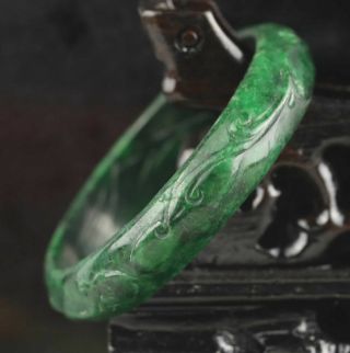Old Chinese Natural Green Jade Hand - Carved Flower Bracelet
