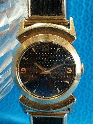 Lord Elgin Black Knight Watch 14k Gold Filled Wristwatch Vintage Speidel Band