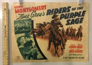 Vintage Movie Poster 1941 " Riders Of The Purple Sage " Half Sheet 22x28