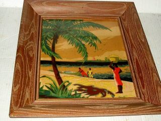 Vintage Tropical Island Air Brushed Signed Nesta Water Painting Borin Art - 2