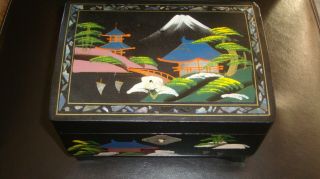 Vintage/antique Lacquer Japanese Musical Box With Mother Of Pearl