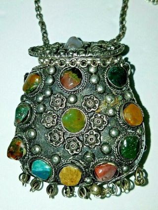 Vintage Boho Locket With Gemstones | Ethnic Afghan Kuchi Prayer Box Pendant