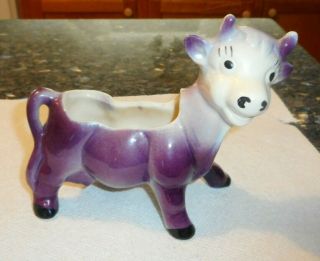 Vintage Ceramic Planter Purple Bull Cow Pottery Vase
