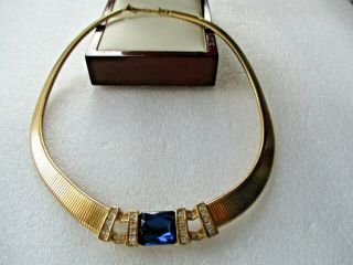 Vintage Christian Dior Blue Clear Crystal Gold Tone 17 " Necklace