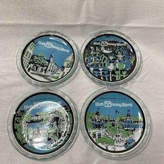 Vintage Walt Disney World Clear Glass Mini Coasters Decor Set Of 4