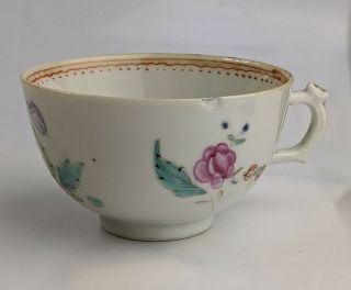Chinese Antique Porcelain Famille Rose Tea Cup Handle 18th Century Qianlong Qing