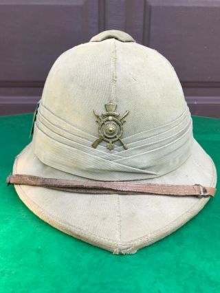 Vintage Army Military Pith Helmet Safari Hat With Badges