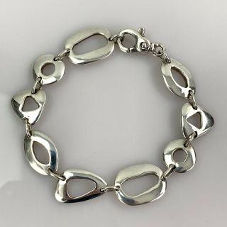 Vtg 925 Sterling Silver Modernist Design Link Bracelet 8 " Signed Zim ?