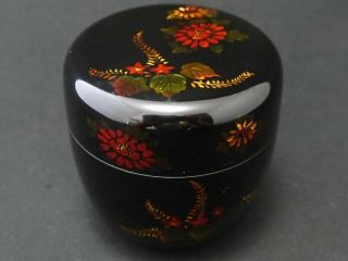 Japanese Traditional Yagumo Lacquer Tea Caddy Flower Design Natsume (727)