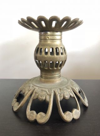 Fine Antique Chinese Japanese Bronze Temple Buddhist Candleholder Floral Art