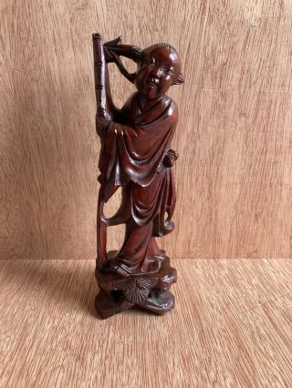 Vintage Wooden Hand Carved Chinese Oriental Male Figure Musician Vgc