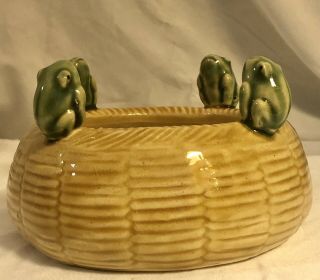 Round Ceramic Trinket Dish With Four Frogs On Rim