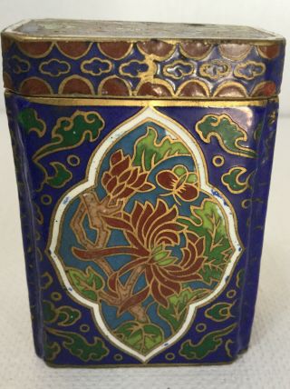 Atq Chinese Cloisonne Bronze / Copper Lidded Box Snuff Matches Toothpick Holder