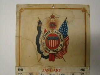 1911 German American Insurance Co York Wall Calendar Lodi Ca
