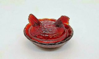 Vintage Miniature Amberina Glass Hen On Nest Salt Pinch Sweet