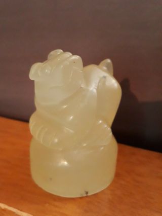 Chinese Hand Carved Jade Stone Transluscent Dog Seal Stamp Figure
