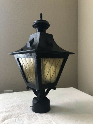 Vintage Lighting Black Outdoor Pole/post Lantern Gold Glass Plate Windows