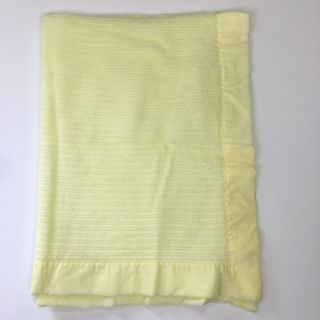 Vintage Beacon Thermal Baby Blanket Security Yellow Acrylic Nylon Trim Usa 34x48