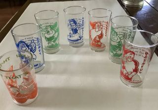 Snow White And The 7 Dwarves Glasses,  Set Of Six,  Cond. ,  Bonus Bugs Glass