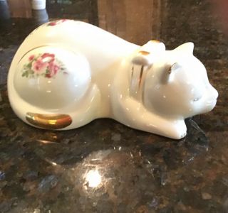 Formalities By Baum Bros Porcelain Sleeping Cat Kitty With Gold Trim Pink Roses