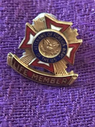 Vintage Gold Filled Vfw Life Member Award Lapel Pin Veterans Foreign Wars (bb)