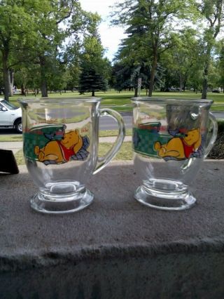 Anchor Hocking Disney Winnie The Pooh Footed Glass Mugs