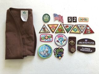 Girl Scouts Brown Brownie Vest With Patches And Badges Florida Panhandle