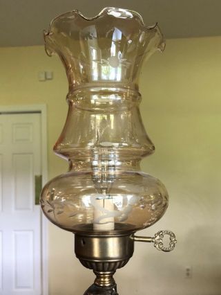 Antique Cherub Vintage Oil Parlor Banquet Table Electric Lamp Glass Globe Brass 3
