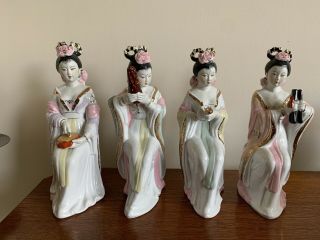 Set Of 4 Vintage Japanese Geisha Musical Figures With Bisque Faces Vvgc