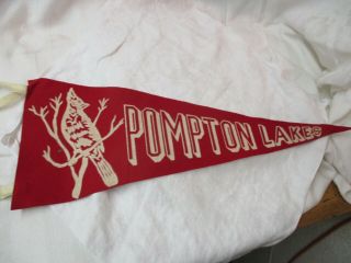Vintage Red White Felt Pennant Banner Pompton Lakes Cardinal