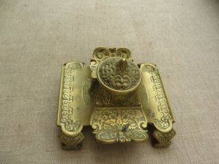 Stunning Antique Islamic Ornate Metal Large Inkwell With Ceramic Inner Decorator