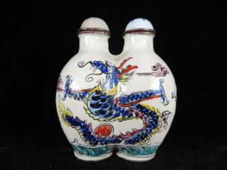 Double Chinese Cloisonne Snuff Bottle Hand Painted Dragon Pattern Qianlong Mark