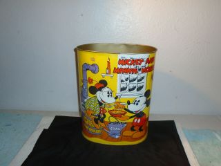 Vintage 1970s Disney Mickey Mouse Metal Waste Trash Can Basket 13