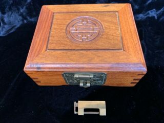 Chinese Hand Carved Wood Jewelry Box For Neiman Marcus With Lock 6x5” Lovely
