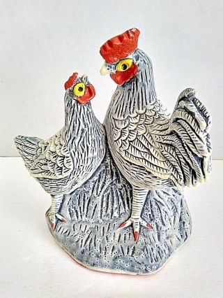 Vintage Ceramic Rooster Hen 5 " Statue Country Farmhouse Made In Seoul Korea
