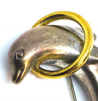 Vintage Tiffany & Co Dolphin Pin Brooch 925 Silver & 18K Gold 1.  75 