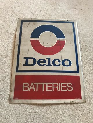 Vintage Delco Gm Chevrolet Batteries Gas Oil Metal Sign Double Sided Advertising