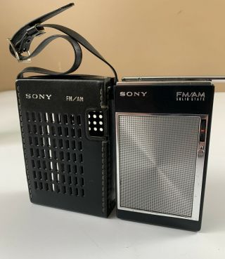 Vintage Sony Model 3f - 61w 9 Transistor Am Fm Radio Carrying Case Japan