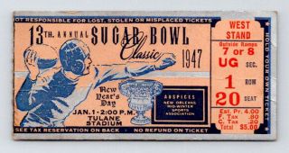 1947 Vintage Ncaa Sugar Bowl Georgia Vs North Carolina Football Game Ticket Stub