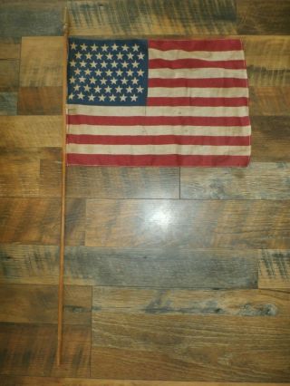 Vintage Antique Printed Linen Staggered 49 Star Us American Flag Small Parade