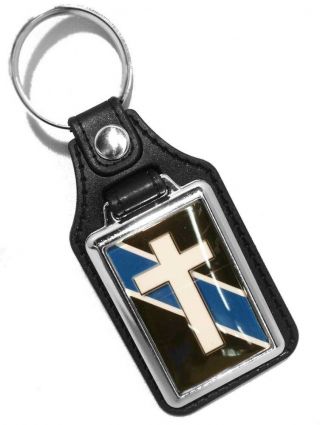 Chaplain Cross Police Sheriff Thin Blue Line Faux Leather Key Ring