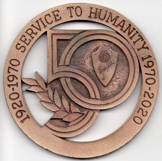 Vintage 1970 Jaycees 50th Anniversary 3 " Medal - Service To Humanity
