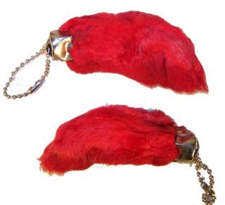 6 Red Real Rabbit Foot Key Chains Novelty Fur Rabbits Feet Keychains Bunny Luck