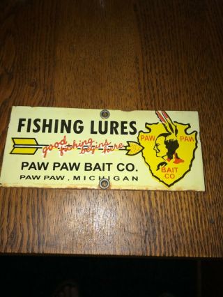 Vintage Paw Paw Bait Company Fishing Lures Porcelain Sign Rv Camping Fishing