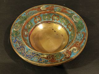 Antique Brass Bronze Cloisonne Footed Bowl Dish Vintage Old