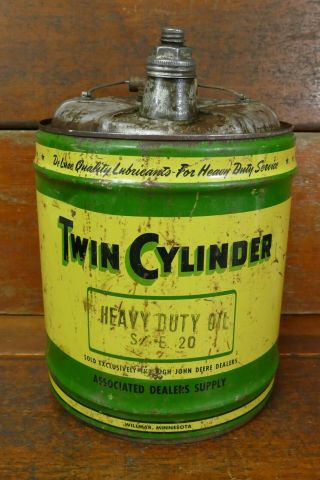 Vintage Twin Cylinder John Deere 5 Gallon Oil Can Double Pour Spout Willmar,  Mn