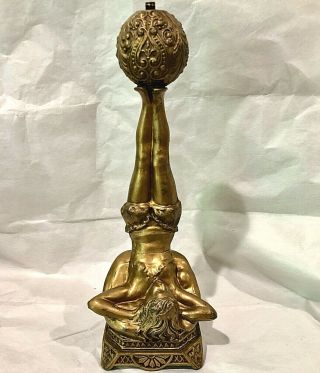 Vintage 1920s Bronzed Art Deco Figural Table Lamp Accent Light Acrobat Flapper