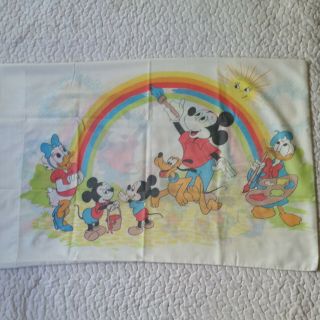Vintage Disney Mickey Rainbow Twin Sheet Set Flat Fitted Pillowcase Pacific 3