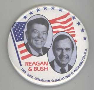 1981 Ronald Reagan George Bush Inauguration Jugate Political Pin Button Badge