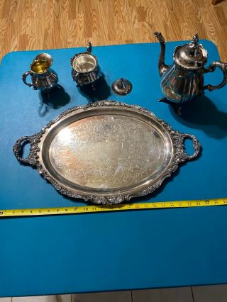 Vintage Wallace Baroque Silver Plate Set Of Tea Coffee Pot Tray Creamer Sugar